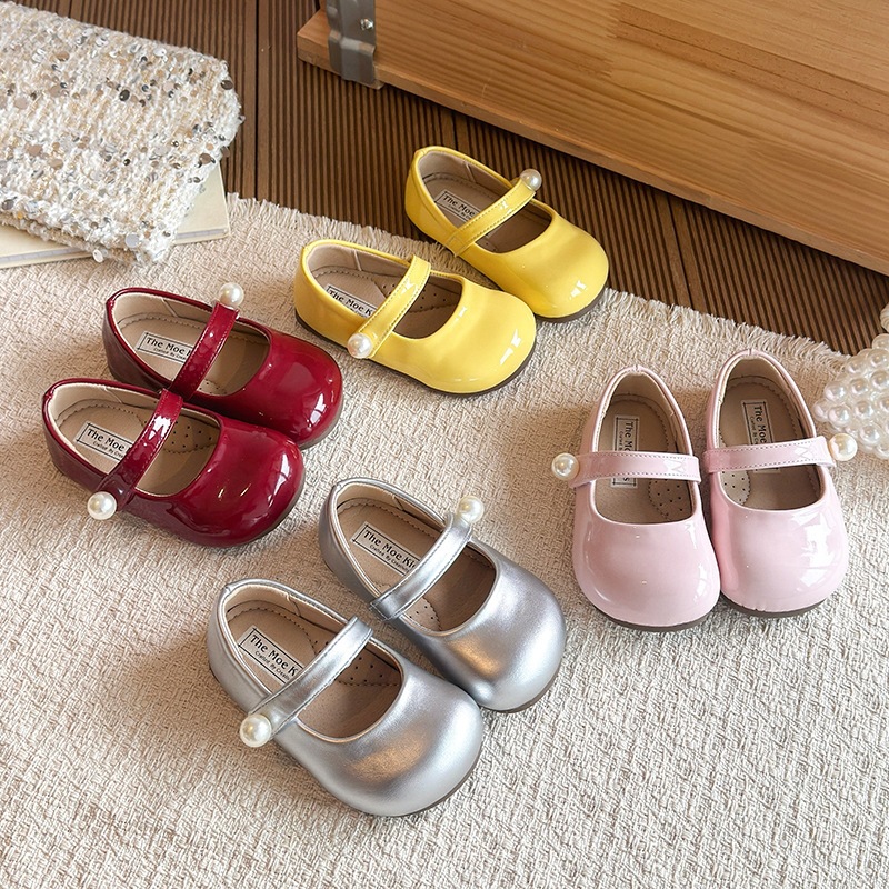 Klassische Mary-Jane-Ballerinas für Mädchen mit Perlenverzierung, elegante Schuhe für Kleinkinder und Kinder in Rosa, Silber, Burgunderrot und Gelb_voghion.com
