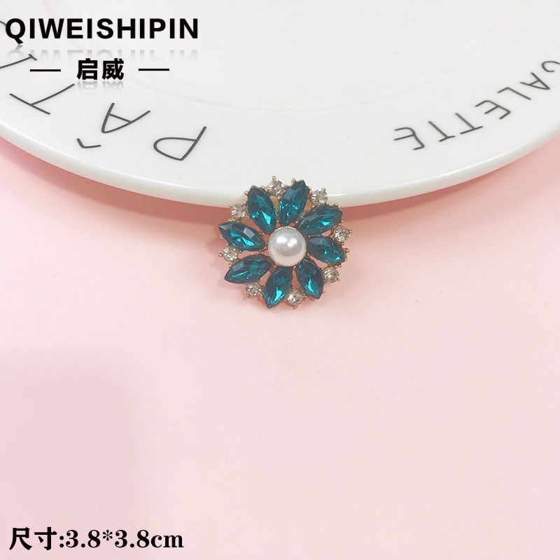 启威长方形花盘珍珠钻五角diy材料 水钻扣鞋包包花配饰  合金配件|undefined