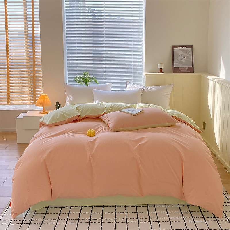 Madre y bebé clase A simple de color sólido doblemente todo el algodón lavado con agua cuatro piezas de algodón dormitorio de estudiantes tres piezas de sábanas cubiertas
