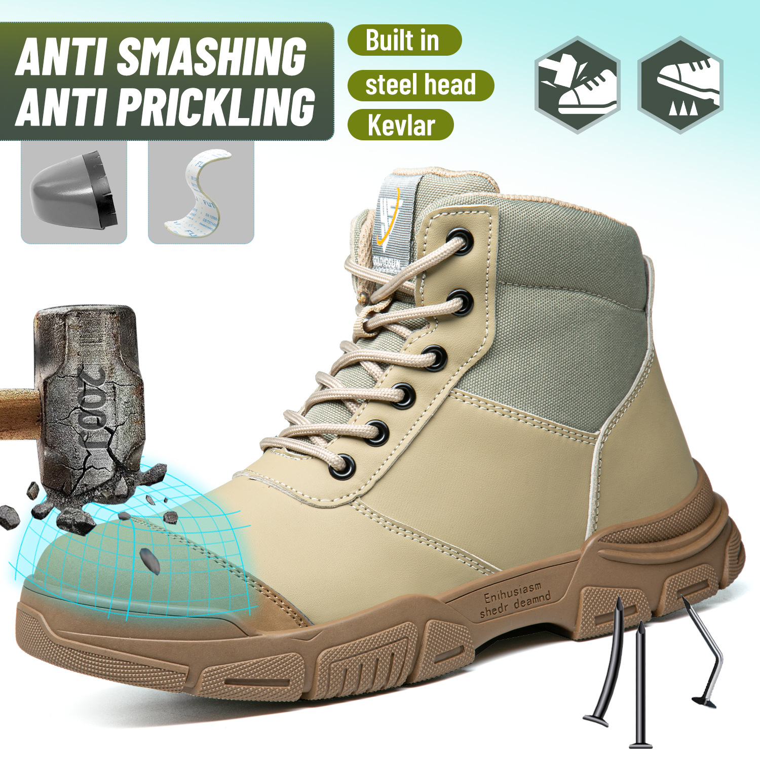 跨境新款劳保鞋防砸防刺穿透气舒适耐磨中帮工地安全鞋防护鞋批发