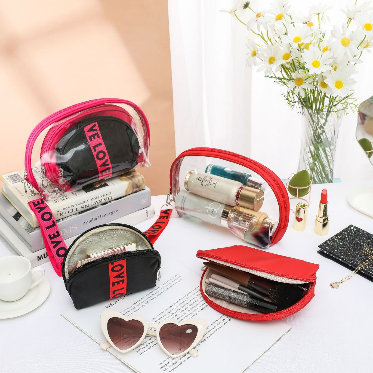 AMOR bolsa de cosméticos de tres piezas de semicírculo bolsa de viaje bolsa de lavado