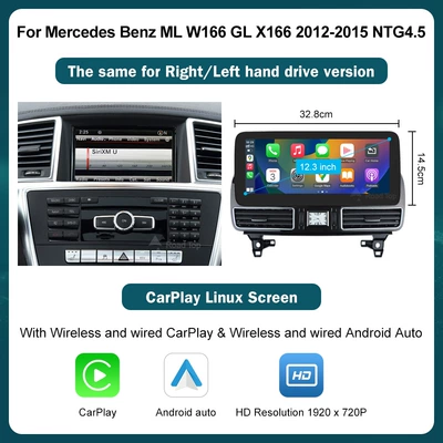RoadTop Wireless CarPlay Screen For Mercedes Benz ML W166 GL X166 NTG4.5 Display (Car display) - 123inch-ml-w166-gl-x166-2012-2015-ntg45
