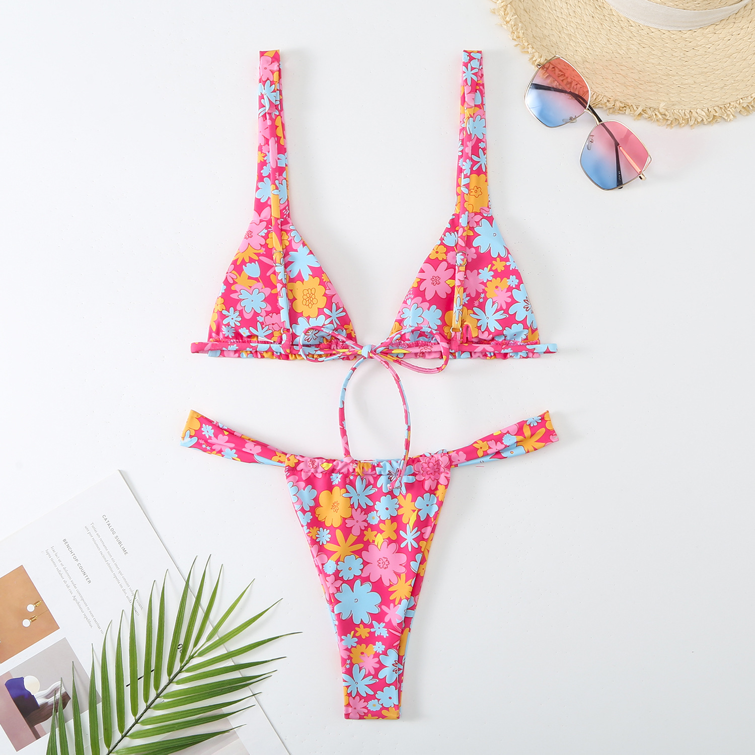 138g Weight Sexy Feel Of Sensation Mid Waist Panties Waist Bikini Panties Style Bralette Bra Category Polyester Fabric Type 2 Pieces Set Quantity Swimming Pool, Beach Occasion Ditsy Floral Pattern Women's Gender Women's Ditsy Floral 2 Pieces Set Bikinis Swimwear 45