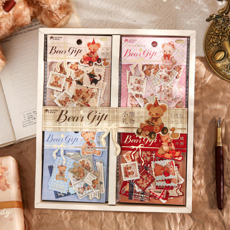 Bolsa de pegatinas de sello bronceado Mr. Paper, regalo de oso, linda pegatina retro, pegatina decorativa de cuenta de mano, pegatina de sellado