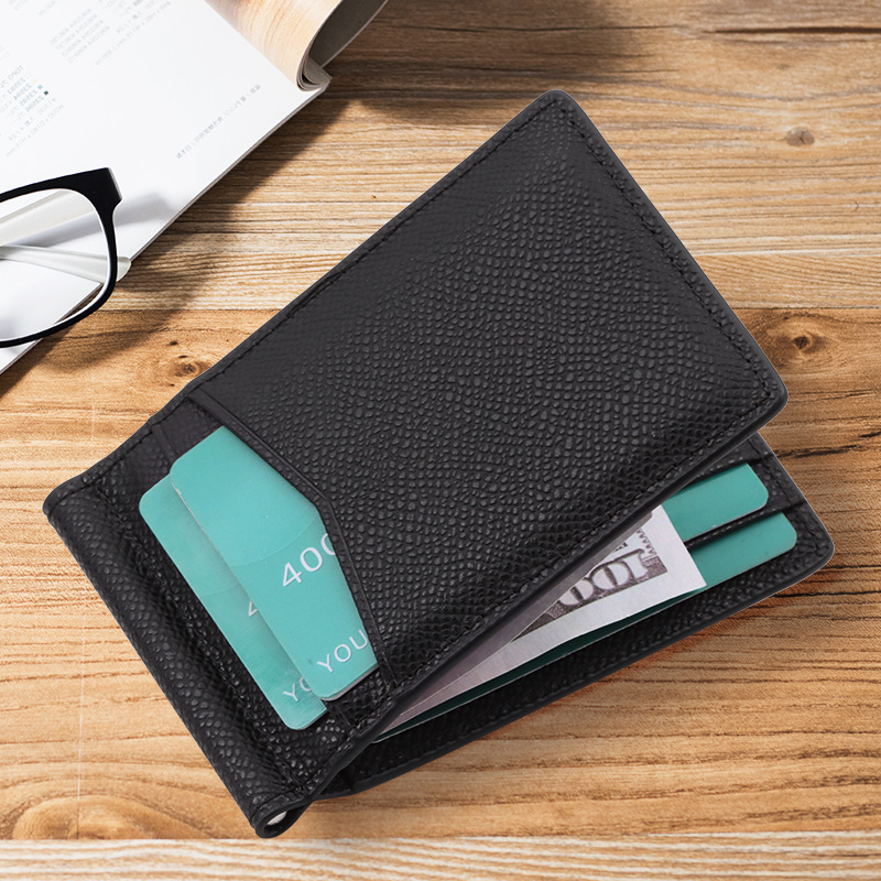 2022亚马逊热销男士简约美金夹 RFID防盗刷真皮超薄短款二折钱包