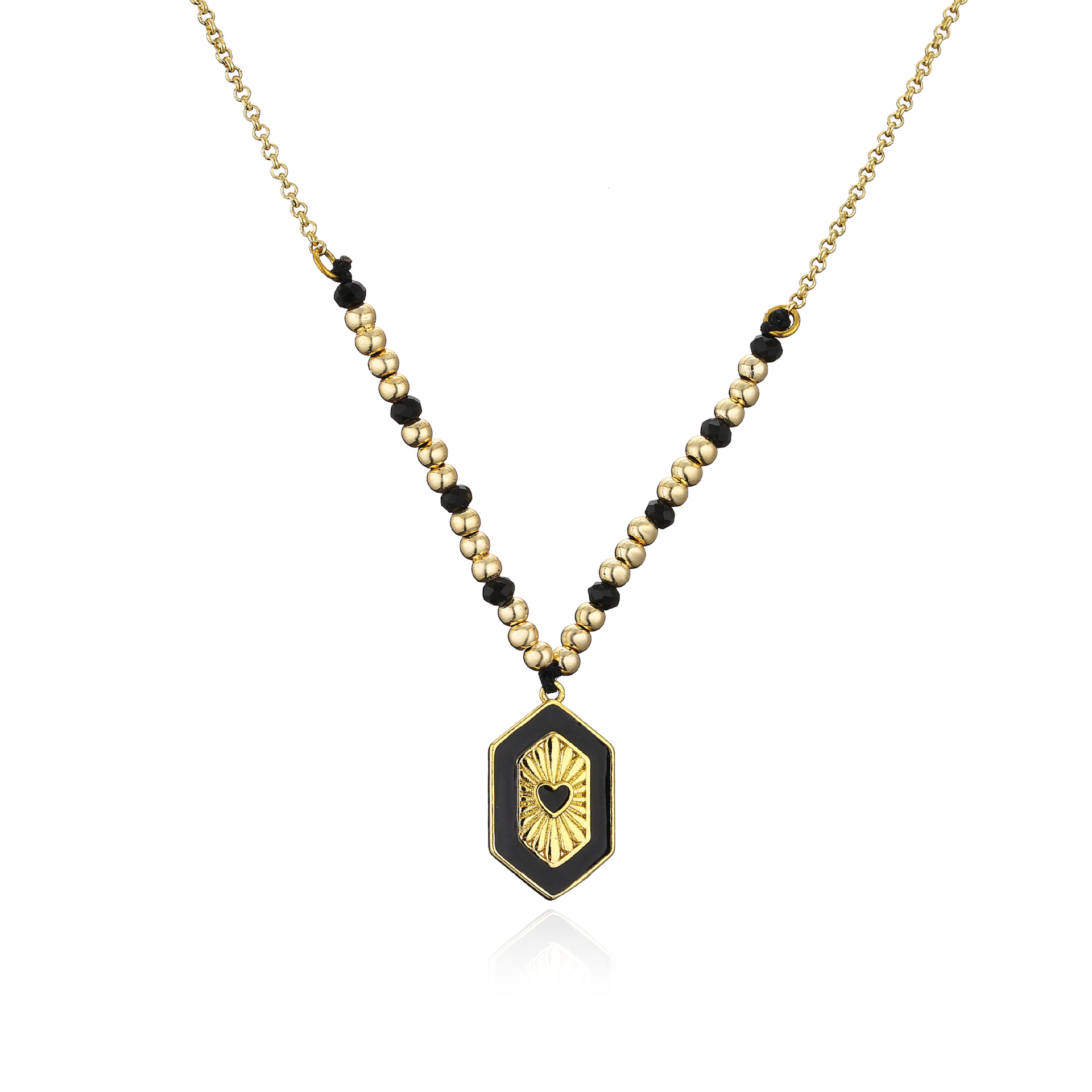 Hexagon Color Drop Nectarine Heart Beads Copper Necklace Wholesale Nihaojewelry