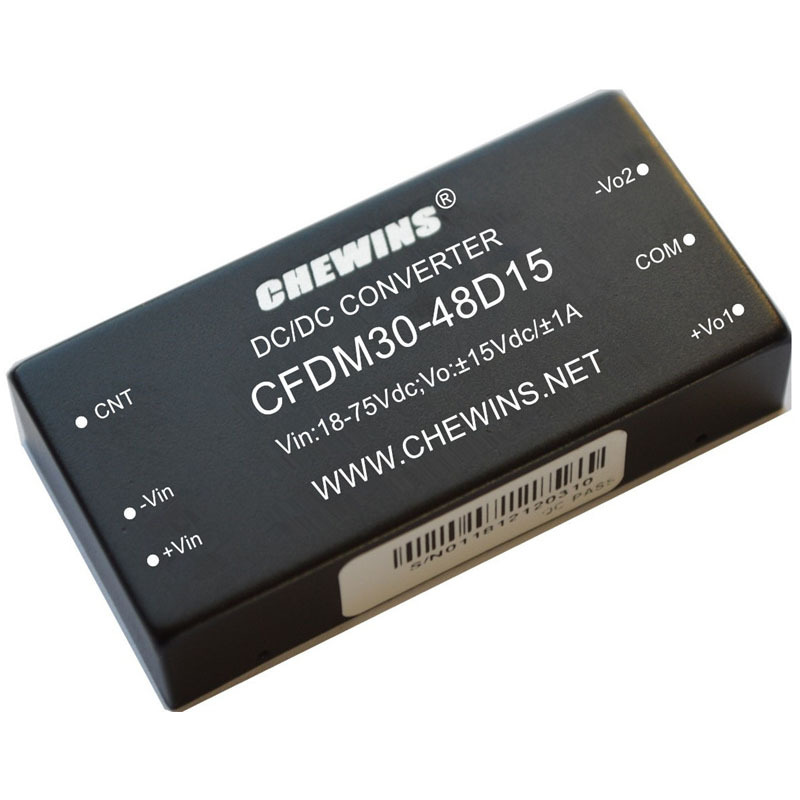 DC-DC电源模块18-75V输入48V转正负15V 30W双路输出CFDM30-48D15