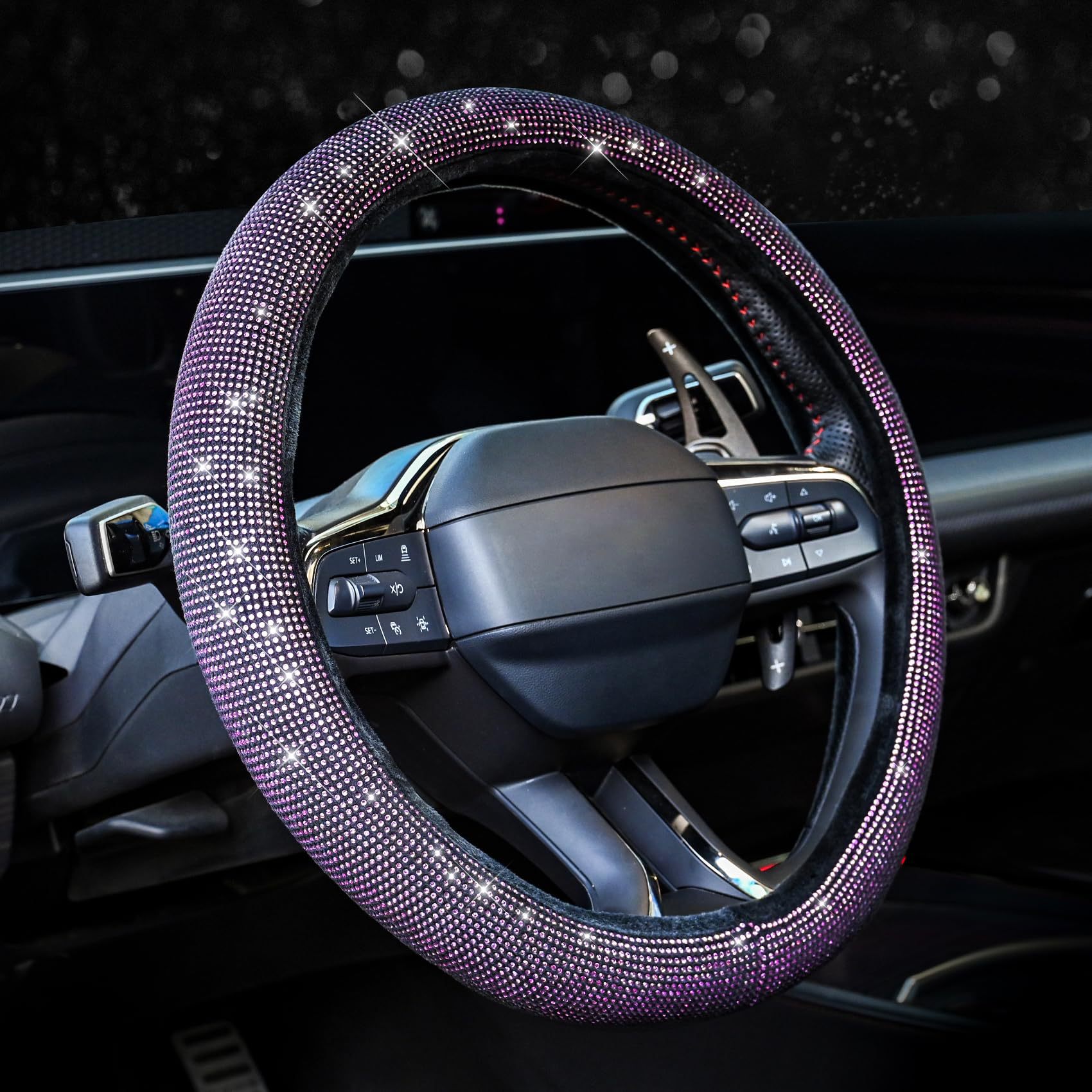 Source Factory Cross-Border Car Diamond-Studded Steering Wheel Cover with Inner Ring, Full Rhinestone Car Interior Handle Cover