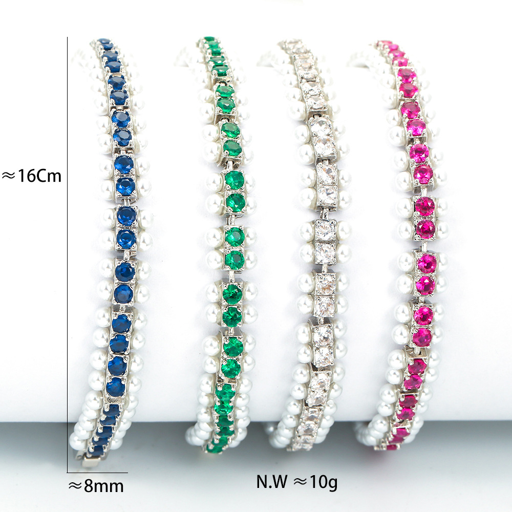 Fashion Solid Color Copper Plating Inlay Pearl Zircon Bracelets 1 Piece display picture 5