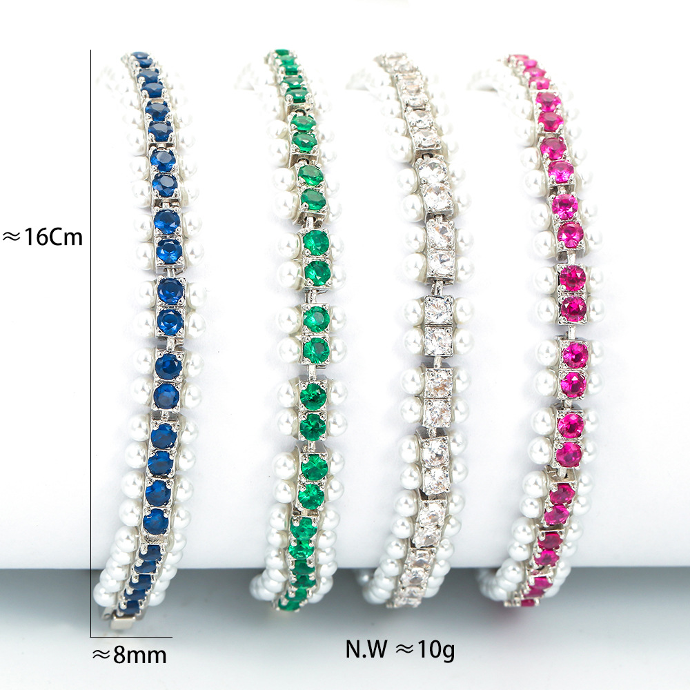 Women'S Gender Plating, Inlay Design Fashion Solid Color Copper Plating Inlay Pearl Zircon Bracelets 1 Piece