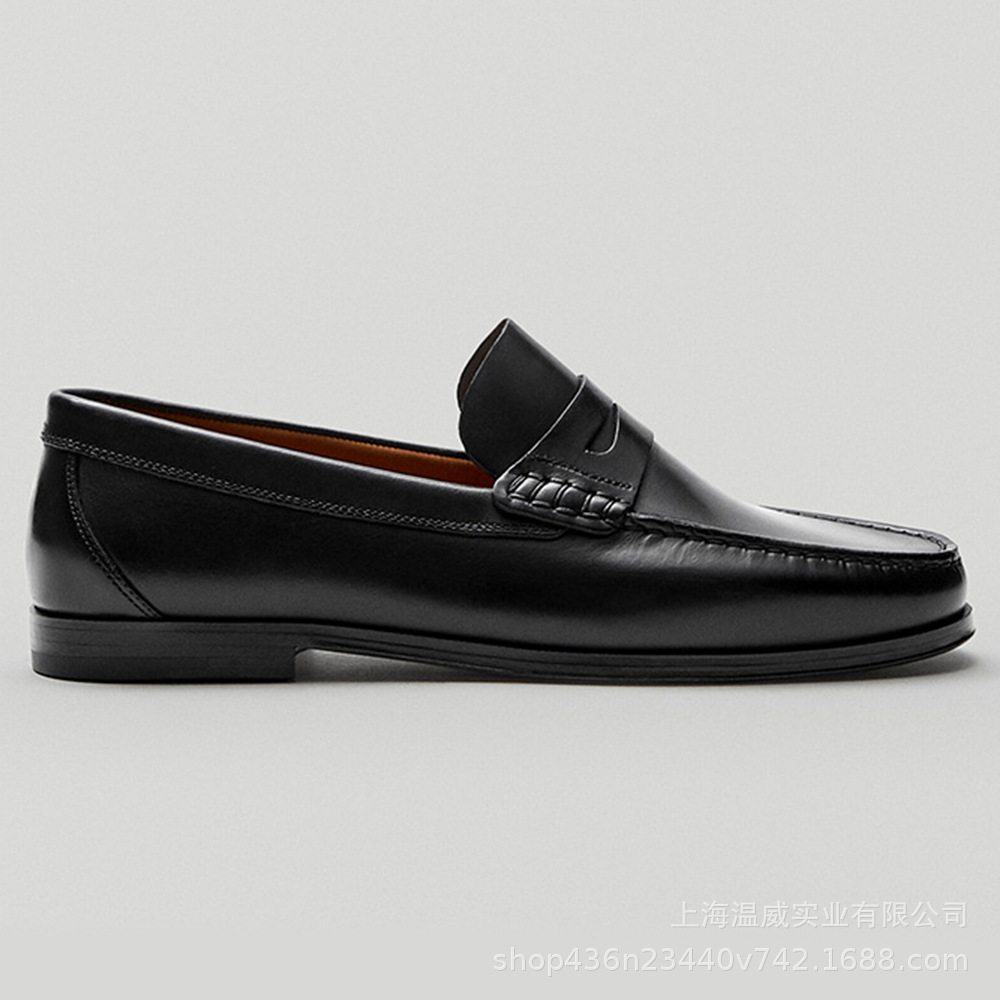 复古小牛皮男士乐福鞋高品质手工耐磨擦色真皮休闲鞋