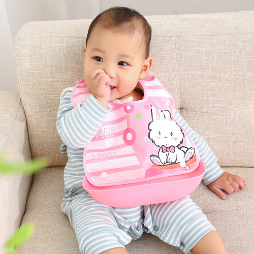 Baby eating bib baby rice pocket silicone bib waterproof super soft spring and summer children's saliva eating rice cover