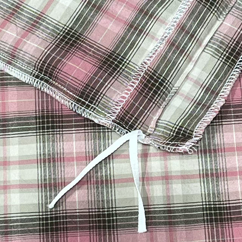 Pink Plaid Pure Cotton Bed Sheet Set For Comfortable Bedding_voghion.com