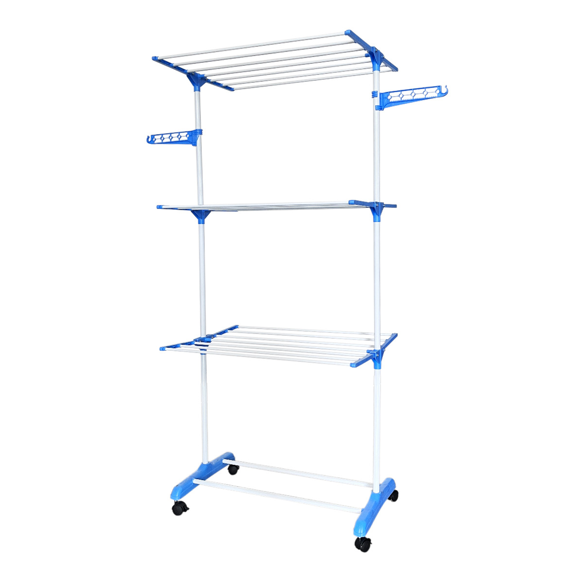 Estante metálico doble para secar ropa, de pie, multifuncional, plegable en forma de alas, disponible para envío transfronterizo.