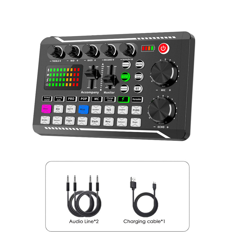 F998 サウンドカード ワイヤレス Bluetooth DJ機器 ライブサウンドカード RGBボタン付き BM-800 マイク デュアルチャンネル|undefined