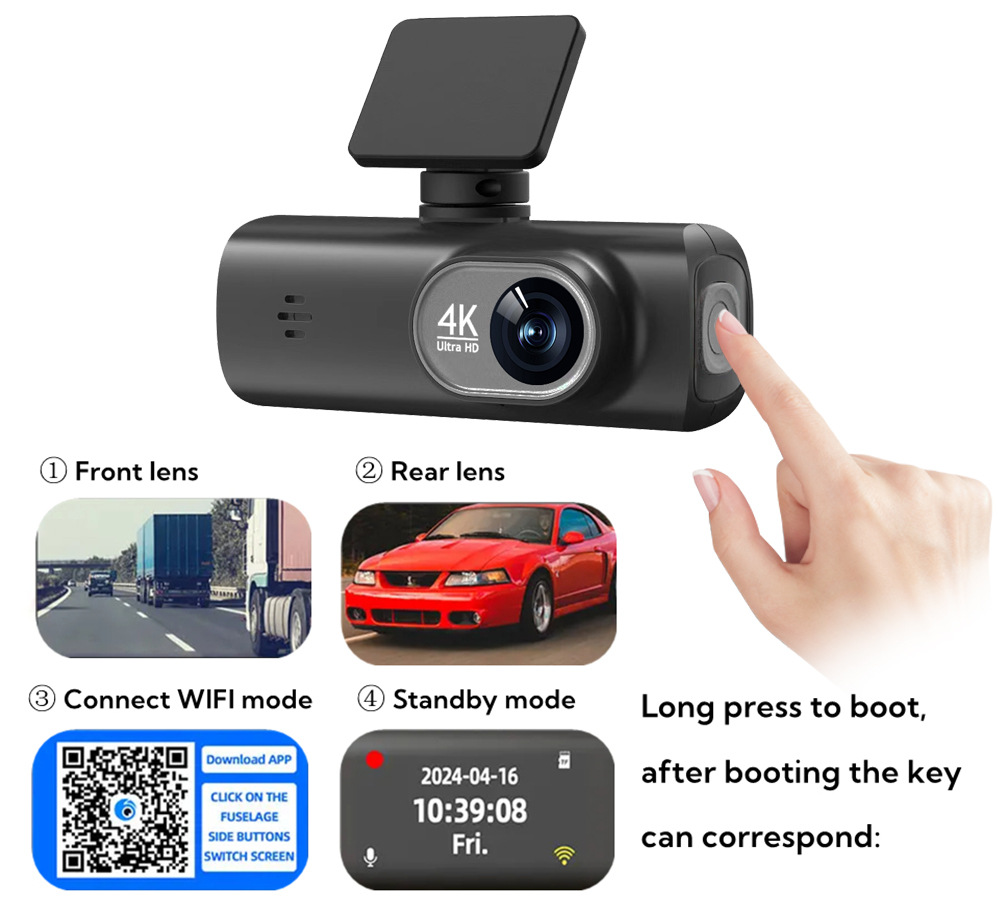 Cross-Border 4K Dual-Recording Dash Cam with High-Definition Night Vision, Parking Monitoring, and Gps Tracking