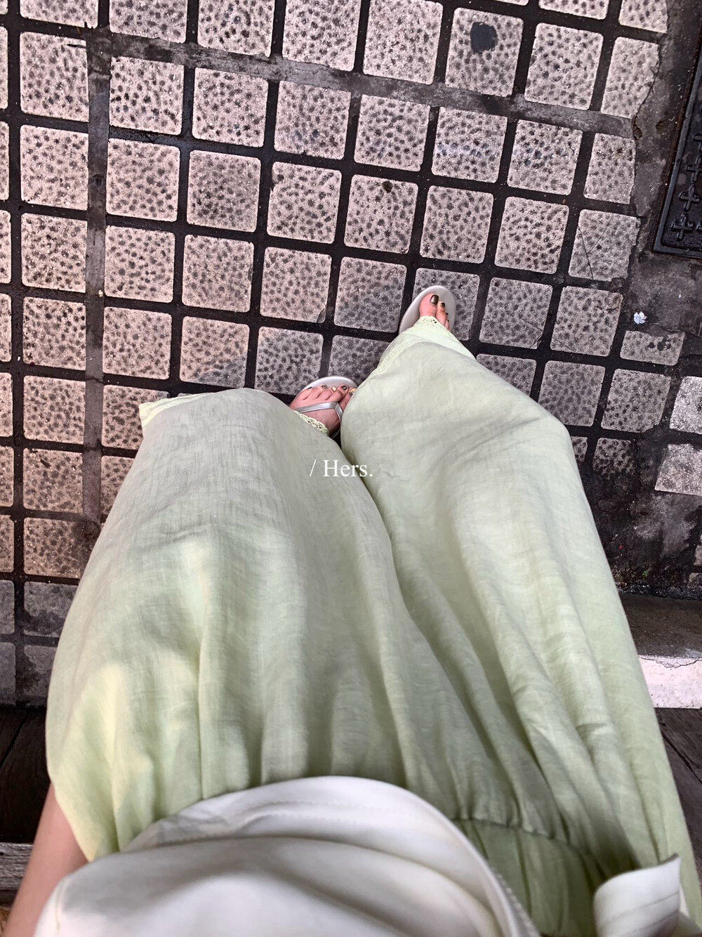 Quần culottes nữ ống rộng cạp cao chun eo viền ren dáng suông — màu trắng, xanh lá cây, yến mạch chi tiết 12