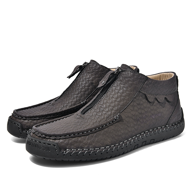 Men's Mid-top Leather Boots, Stylish Hand-stitched Marten Boots_voghion.com