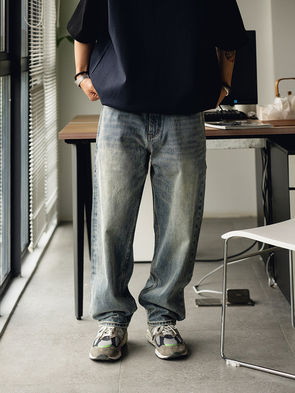 Dingming Denim Series | Red-Edged Denim Loose Fit Deep Rise Heavy Wash Slightly Tapered Straight Basic Men's Jeans