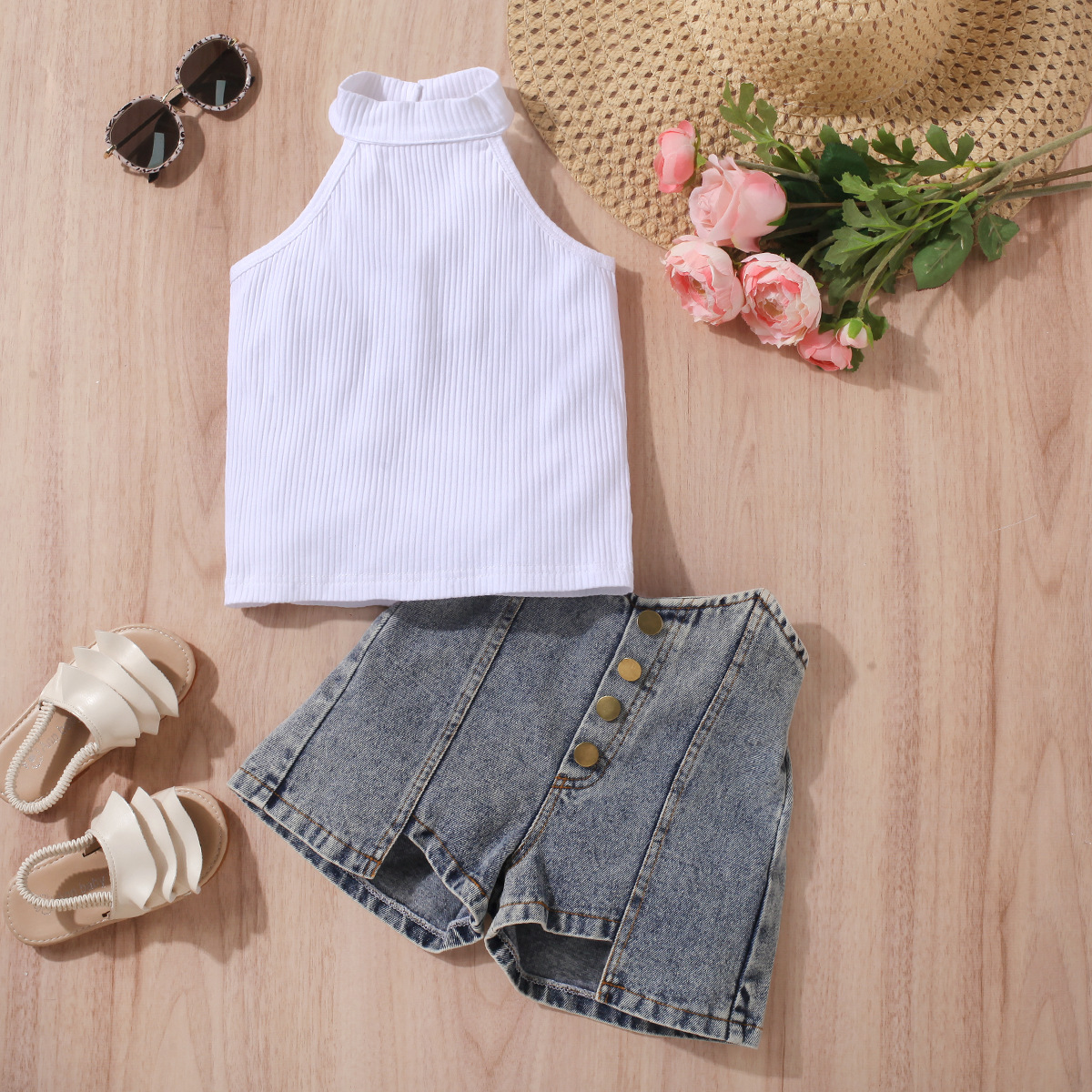 Daily, Street Occasion Casual Simple Style Solid Color Cotton Girls Clothing Sets