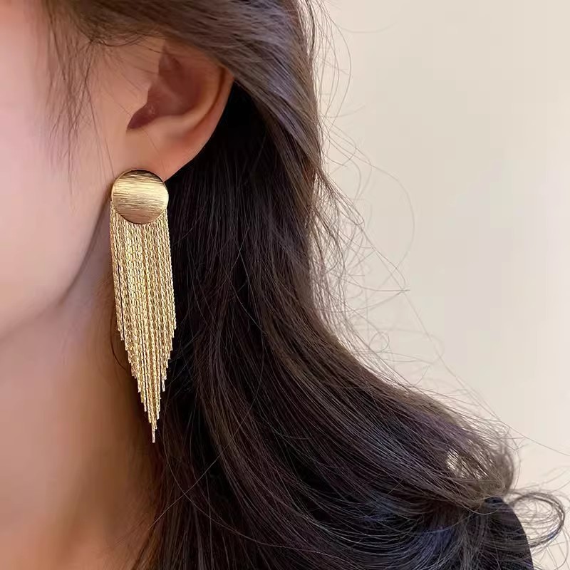 银针扭曲菱形长款金属链条流苏耳环欧美重金属风时尚耳坠耳饰|undefined
