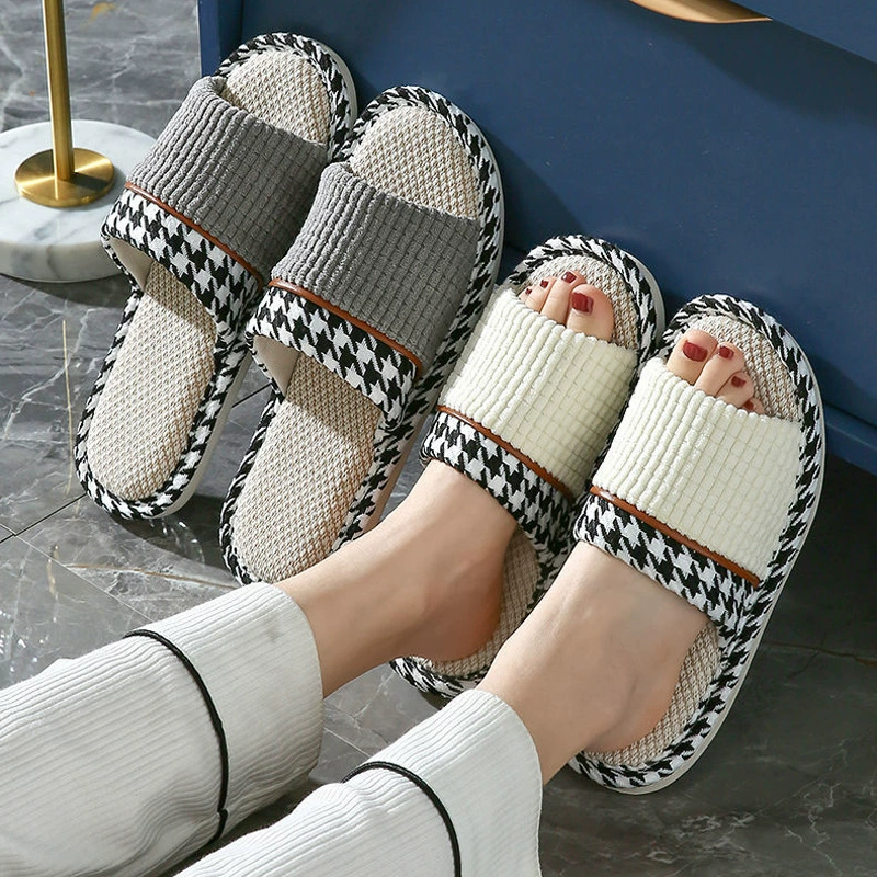 Универсальные льняные тапочки Four Seasons с открытым носком, весенне-летние домашние тапочки из хлопчатобумажной ткани с мягкой подошвой, домашние сандалии для мужчин