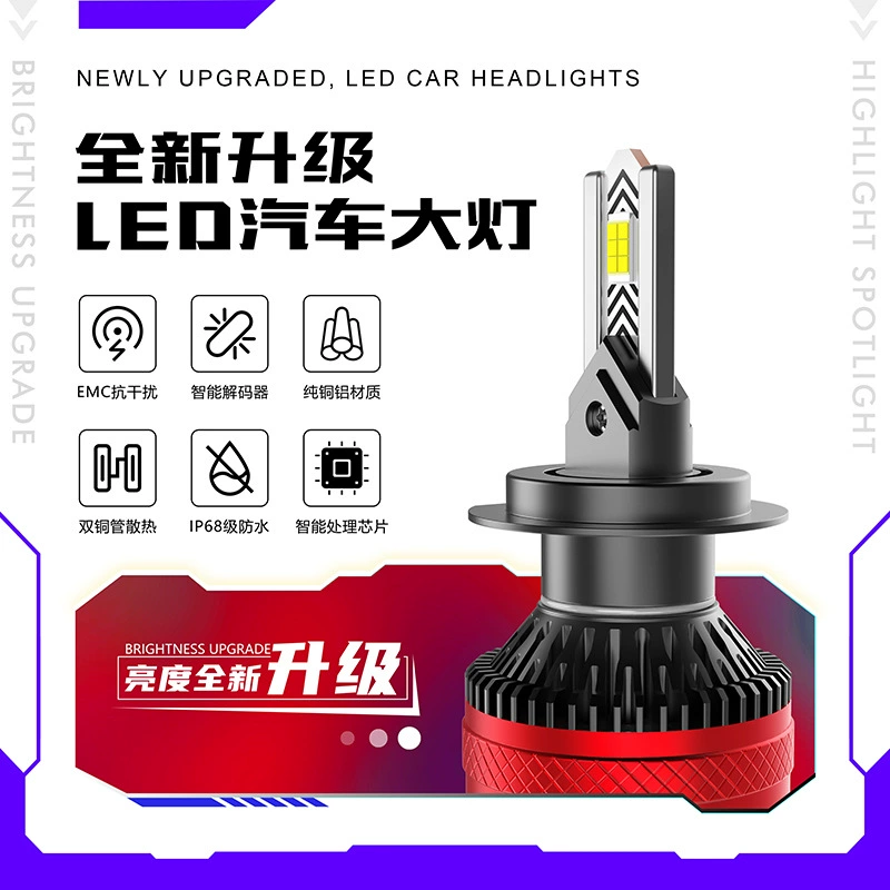 Мощная автомобильная светодиодная лампа с двойной медной трубкой для трансграничной торговли, сверхъяркая, сфокусированная, модифицированная, с теплоотводом, автомобильный свет H1H4H7, водонепроницаемая