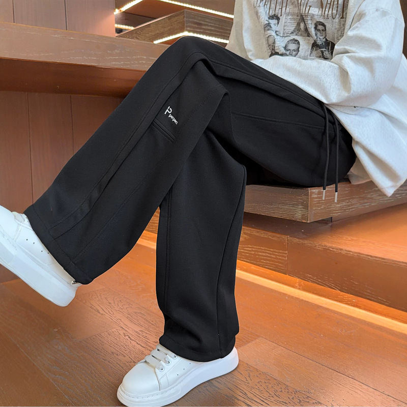 Spring and autumn season, wide-leg, straight-cut, casual long pants for teenage boys, suitable for junior and senior high school students, trendy athletic sweatpants
