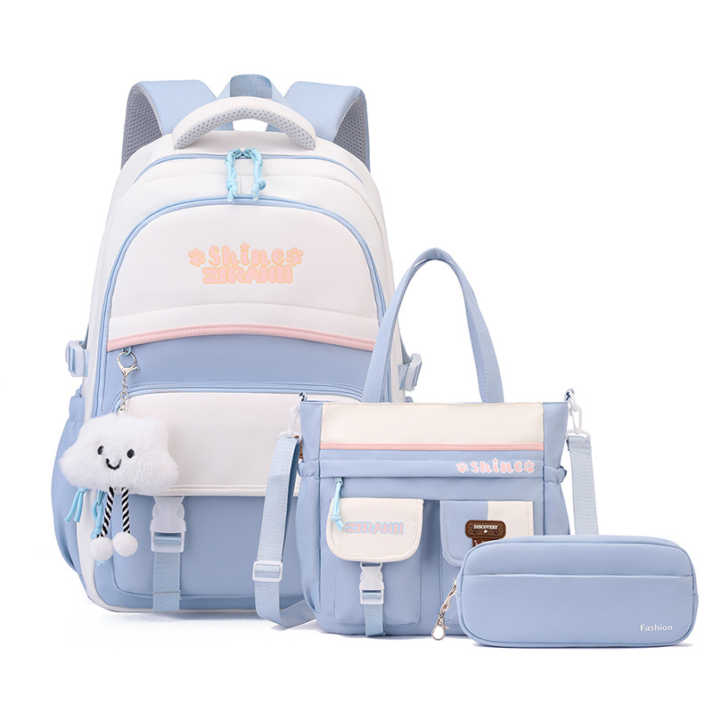 Mochila escolar transfronteriza para niñas, versión coreana elegante, gran capacidad, ligera, que reduce la carga y protege la columna vertebral, mochila de doble asa para estudiantes de secundaria.