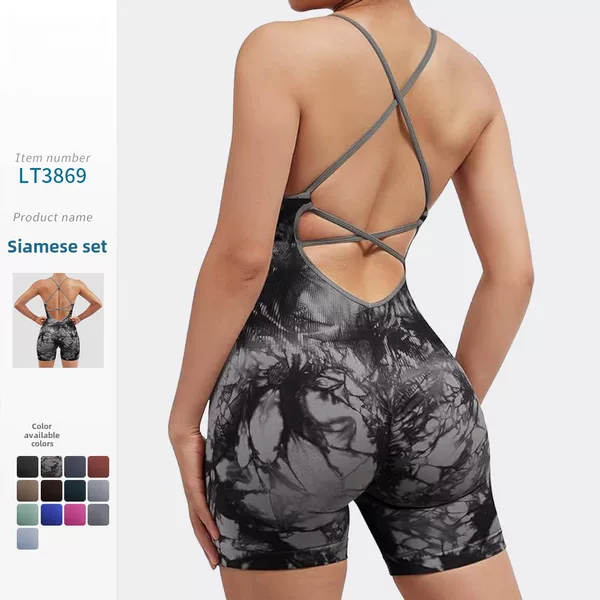 Cross-Border European and American Seamless Sexy Peach Butt Yoga Jumpsuit Quick-Drying Fitness Sports Beautiful Back Yoga Wear All-In-One