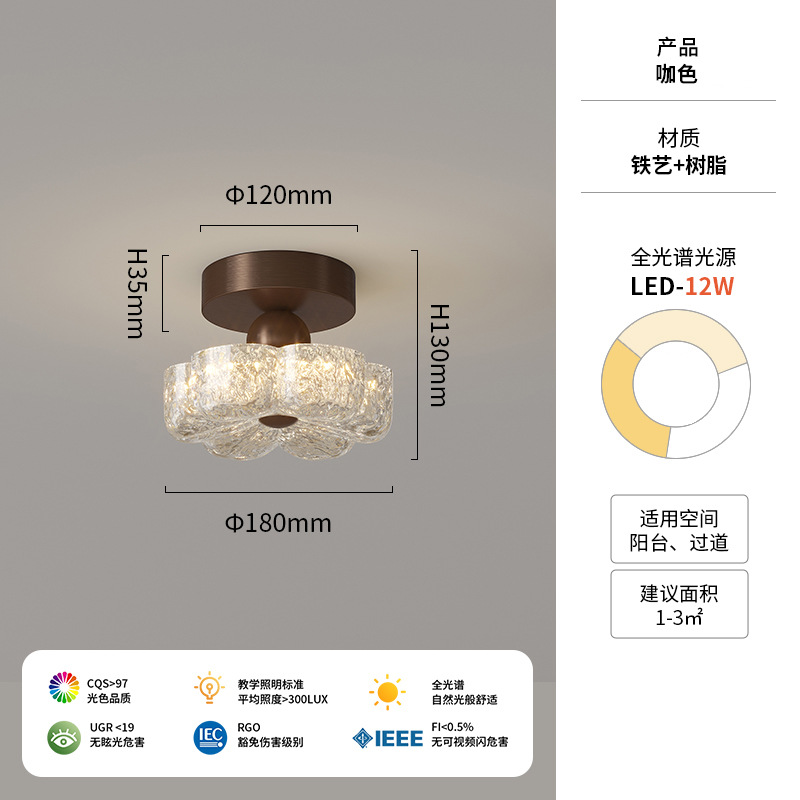 Lámpara de techo de flores de resina de estilo antiguo, luz de pasillo, luz de pasillo, balcón retro francés, iluminación de entrada, sentido avanzado