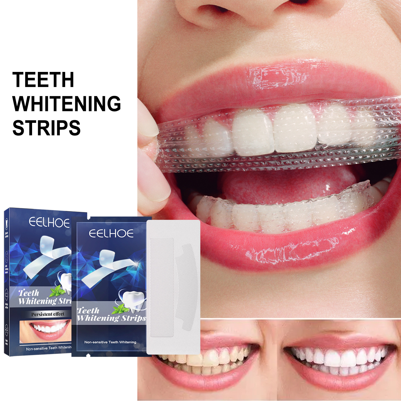 Eelhoe Teeth Whitening Strips Teeth Whitening Strips Clear Stains Crystal Bright Clean Fresh Breath Gentle Care Natural Teeth Strips