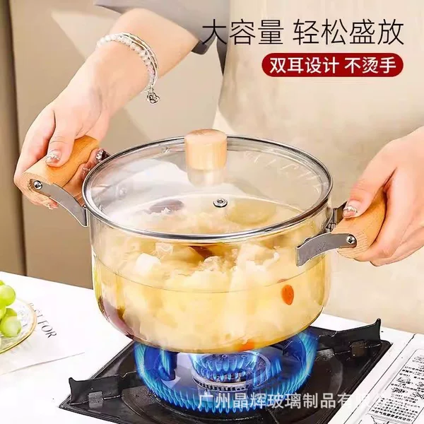 High borosilicate glass pot, suitable for open flame and gas stoves, with double handles, for stewing, electric ceramic stove heating, glass soup pot, health pot