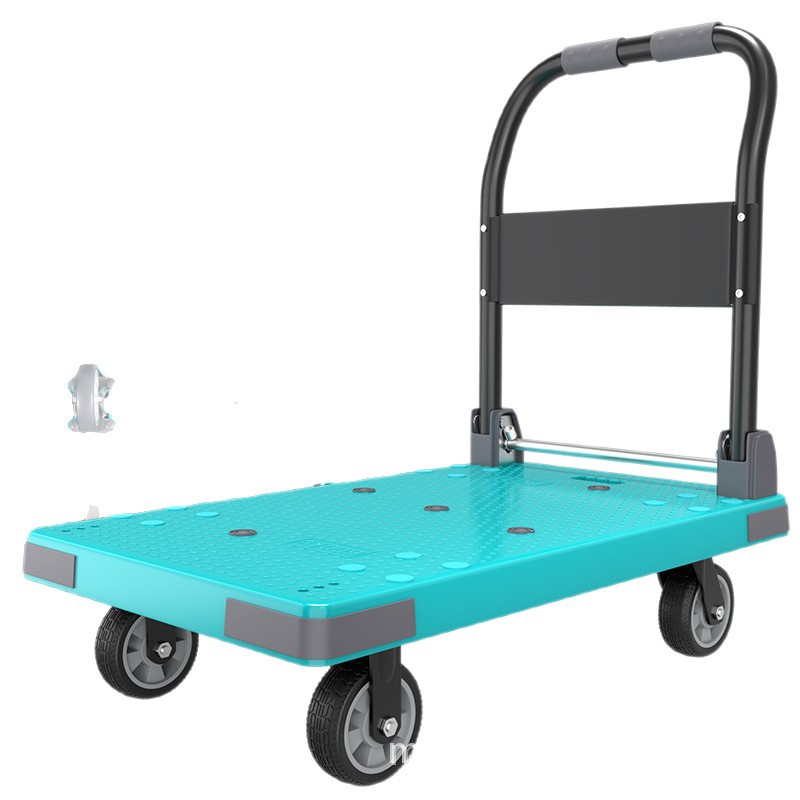 Carro de manipulación silencioso plegable, carro de casa, tablero de automóvil grueso, carro de plataforma de carga expreso portátil de cuatro ruedas