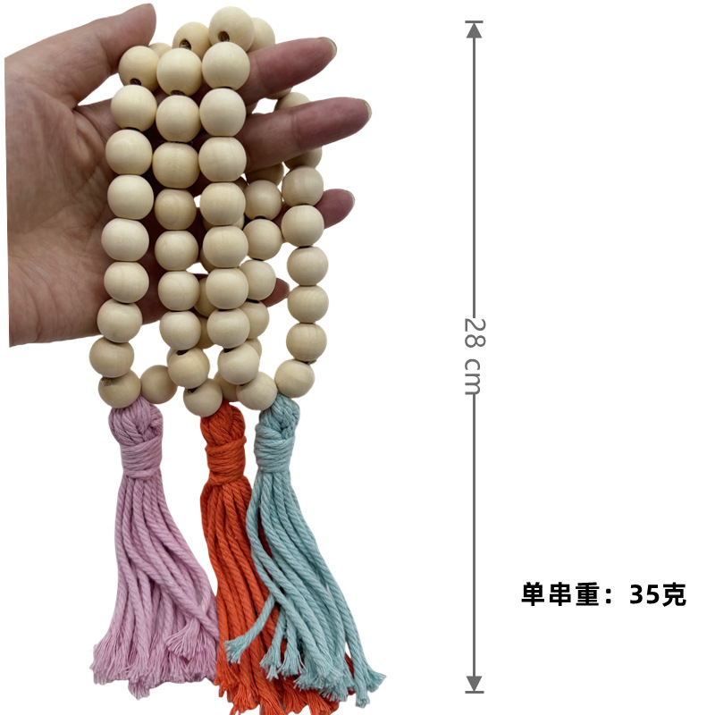 Cross-border New Nordic Style Wooden Beads Tassel Pendant Home Accessories Wooden Beads Door Hanging Ring Decorative Wooden Beads