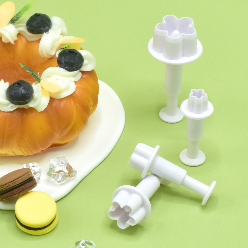 4 moldes de resorte con forma de flor de cinco pétalos que imitan moldes de repostería reales, herramientas creativas para hornear, molde para mousse fácil de desmoldar. image 3