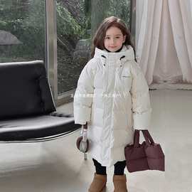 女童羽绒服冬季2025新款洋气白鸭绒儿童保暖加厚中长款连帽外套潮