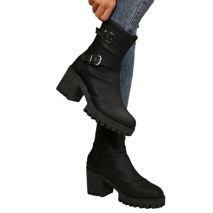 Big size thick heel boots women's autumn and winter fashion belt buckle explosive short boots cotton boots fashion boots_voghion.com