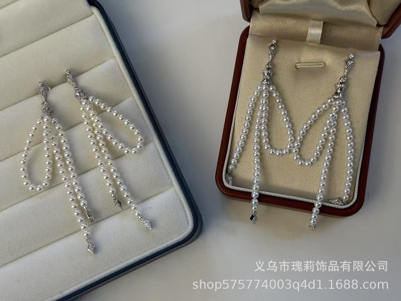 新款夸张时尚气质多层流苏耳环天然珍珠皇冠镶嵌耳饰女流行饰品|undefined
