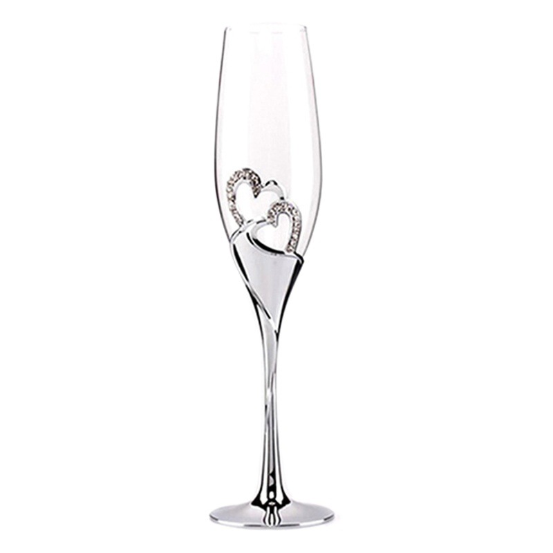 Boda amor champán vidrio base de acero inoxidable con cristal diamante transparente copa de vino espumoso