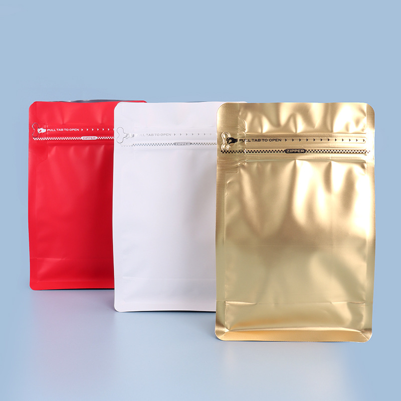 Bolsa de embalaje de granos de café, bolsa de sellado de ocho lados de papel de aluminio, bolsa de té autosuficiente, comida para mascotas, bocadillos de frutas secas, bolsa de color con cremallera