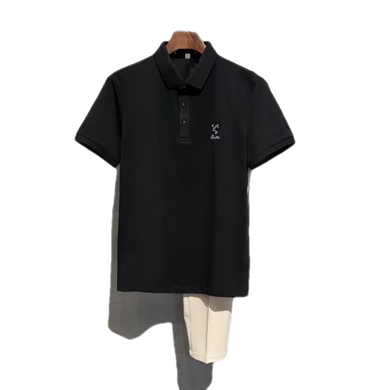 2024 Summer Thin Pearl Mesh Bear Embroidered Back Letter Print Slim Fit Elastic Polo Short Sleeves_voghion.com