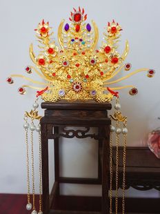 Black Little Guanyin Statue, Nine Heavens Mother Fox Statue, Hat, Phoenix Crown, Mother's Hat, Black Phoenix Crown, Queen's Ornaments