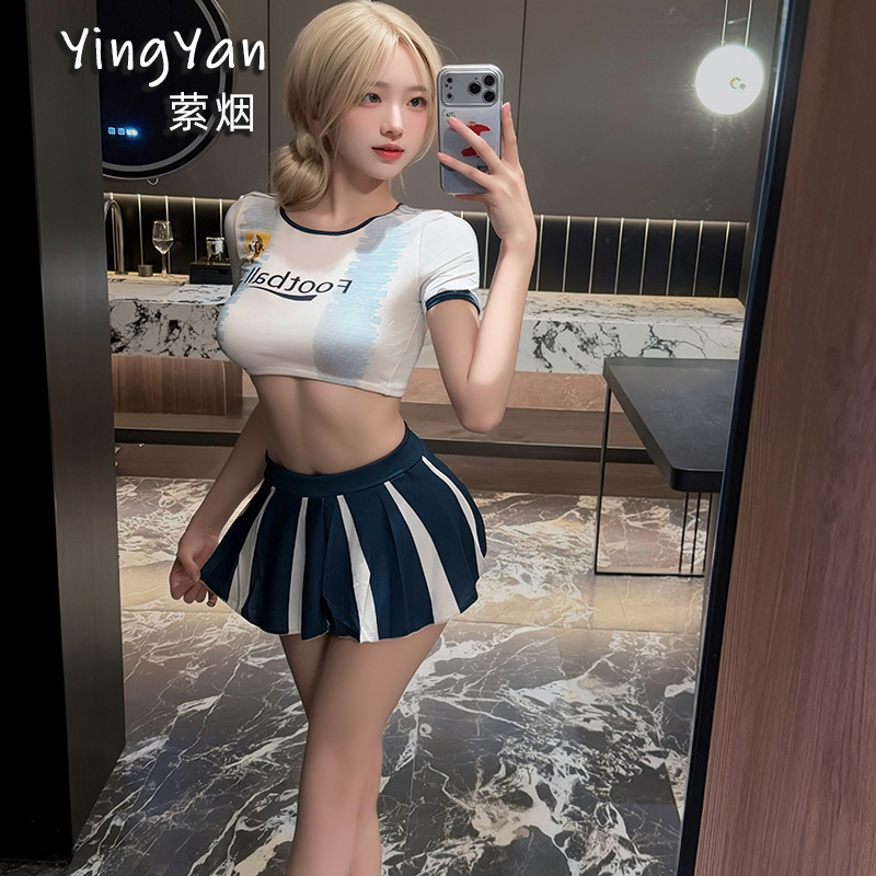 Sexy Lingerie, Sexy Cheerleader Role-Playing Uniform, Tempting Football Babe Split Pajama Set