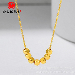 Pure Gold 999 Small Sugar Cube Necklace, Eight Directions to Bring Wealth, Perfect Small Square Clavicle Chain Gold Wholesale
