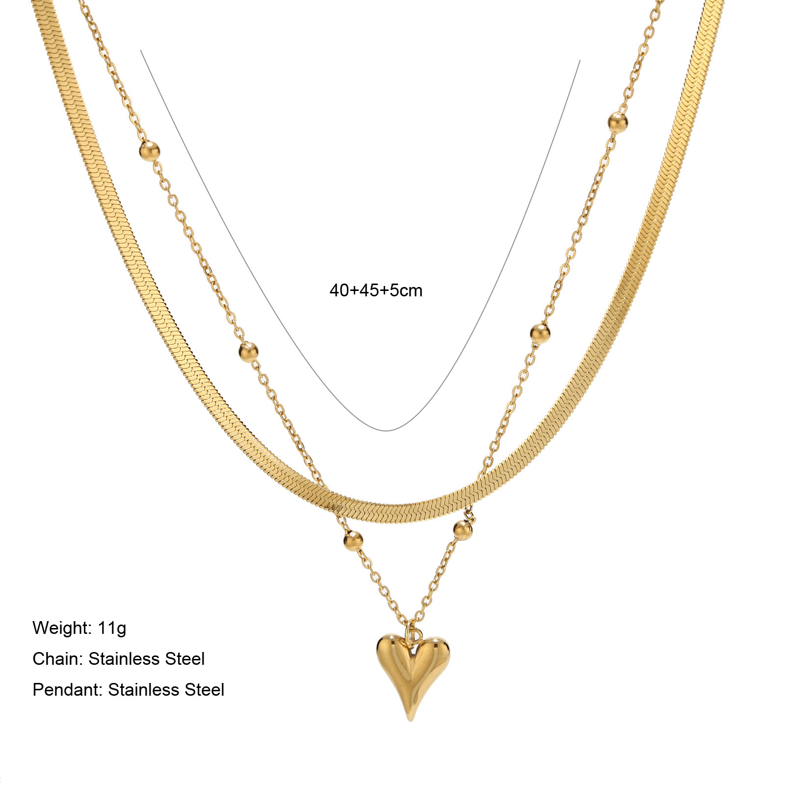 14g Weight Layered Necklaces Classification Fashion Heart Shape Stainless Steel Plating Layered Necklaces 1 Piece