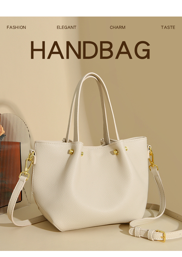 Women's Pu Leather Solid Color Basic Sewing Thread Bucket Zipper Shoulder Bag Handbag Crossbody Bag display picture 3