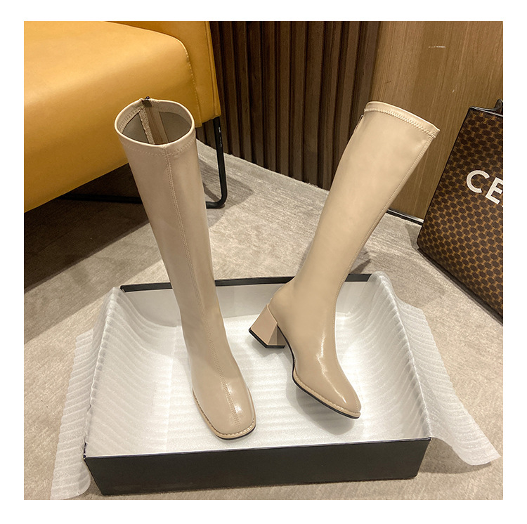 Brown Knee High Boots For Women With Thick Heels And Square Toe_voghion.com