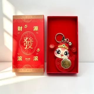 时来运转招财进宝可旋转钥匙扣国风皮质铃铛挂饰开业拜访随手礼