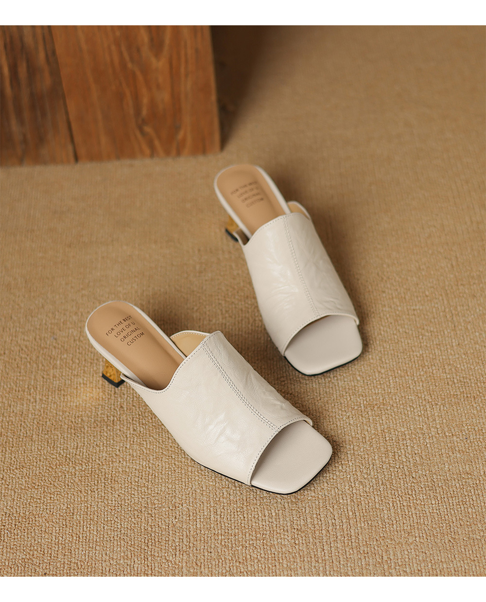 Sandal cao gót nữ hở mũi quai ngang da cừu gót 5 cm — đen chi tiết 16